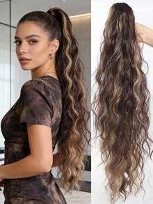 Trenza de cabello sintético ondulado y rizado de 26 pulgadas de largo, hecho de material de fibra resistente al calor, adecuado para uso diario de mujeres y niñas, en colores marrón y negro - Multicolor - Ver 20