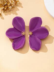 1对女士耳环，时尚亚克力花卉自然风耳环，适合日常佩戴和度假。 - 紫色 - 查看 2
