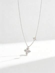 1件装女士重型铜镶嵌锆石四叶草简约时尚精致项链 - 銀色 - 查看 3