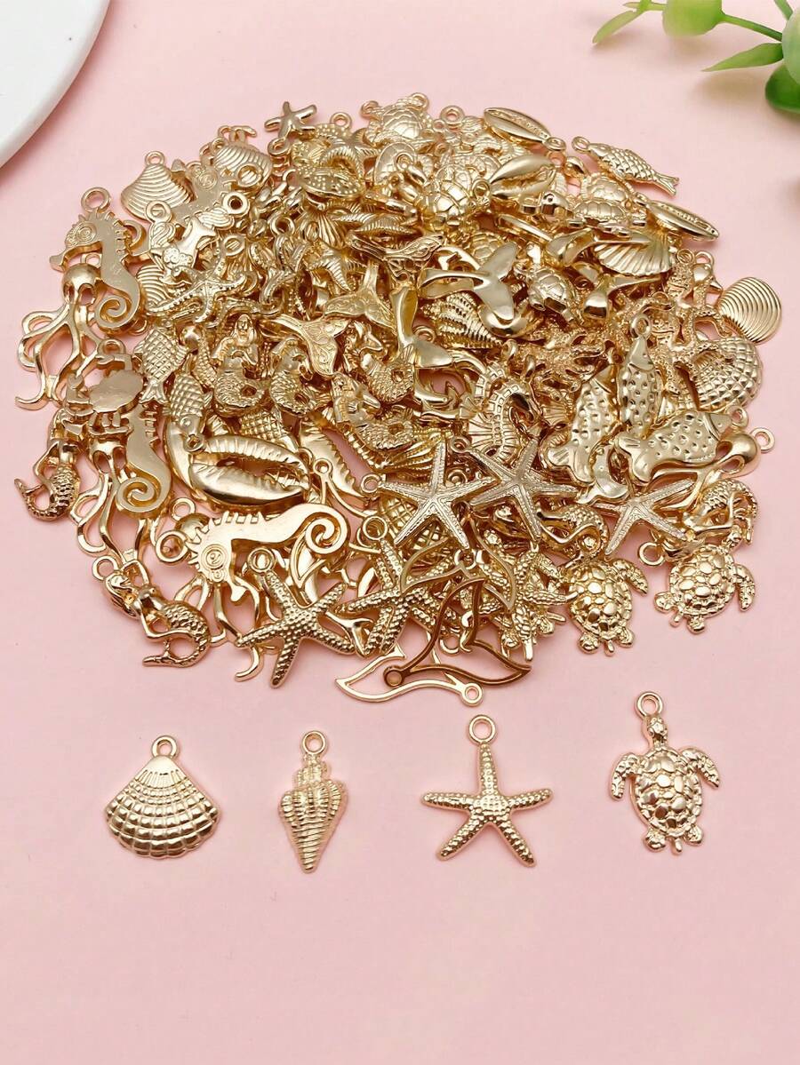 50 chiếc/gói Mặt dây chuyền hình sao biển KC Gold ngẫu nhiên, thích hợp để làm trang sức mùa hè như vòng cổ, bông tai, vòng tay, đồ thủ công DIY. - Vàng - Xem 1
