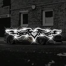 1 pièce Autocollants cœur et aile brillants, décalcomanies en vinyle pailleté pour fenêtre avant/arrière, pare-chocs, décoration de carrosserie, convient pour la conduite de nuit - A - Voir 9