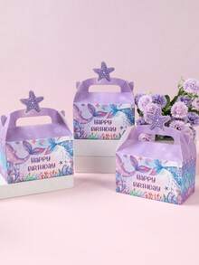 4个美人鱼主题生日礼盒，糖果盒，美人鱼尾巴图案生日派对礼盒，糖果盒，一周岁生日派对礼品包装盒，婴儿派对回礼盒，零食盒，巧克力饼干烘焙盒，美人鱼生日派对装饰，美人鱼派对礼品包装用品，派对桌面装饰，一周岁生日派对用品，婴儿派对装饰，生日礼物，婴儿派对礼物 - 美人魚 - 查看 4