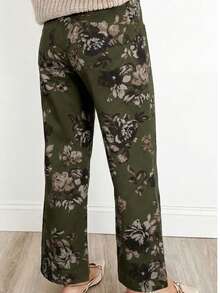 Vintage Floral Print Square Patch Pocket High Waist Wide-Leg Jeans - Green - View 2