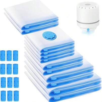 12 Bolsas de Almacenamiento de Vacío Con Bomba Eléctrica, Bolsas Para Empacar al Vacio Ropa, Bolsas de Almacenamiento, Para ropa, Almohadas, Mantas, Ropa de Cama