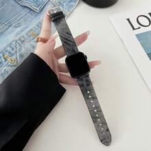 [Dây đeo đồng hồ thời trang] Dây đeo đồng hồ Apple bằng vải denim và kim loại thời trang, bền và phong cách, phù hợp với kích thước 38/40/41/42/44/45/49mm, tương thích với Apple Watch Series 1-8/SE/Ultra, khóa cài màu bạc, unisex, quà tặng cho cặp đôi - màu đen - Xem 9