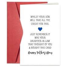 1 PIEZA Tarjeta divertida del Día del Padre de la nuera (con sobre) - "El hijo se llevará todo el crédito" Tarjeta de felicitación humorística para el suegro - multicolor - Ver 7
