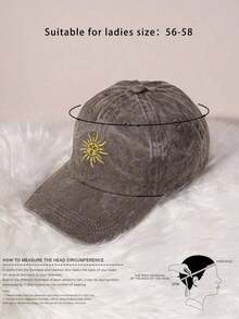 1 Embroidered Sun-Patterned Outdoor Baseball Cap For All Seasons, Vintage Washed Unisex Trucker Cap, Breathable And Adjustable Women's Golf Sun Hat, Stylish Curved Brim Men's Sun Hat, Y2K Couple's Sun Hat - Màu vàng - Xem 4