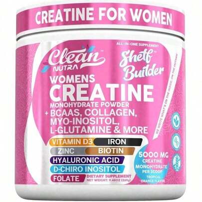 Polvo de creatina monohidratada para mujeres con BCAA, colágeno, mio-inositol, L-glutamina y talla grande para un apoyo óptimo al bienestar y la belleza - Estantería
