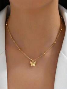1 chiếc vòng cổ hở lưng gợi cảm, mặt dây chuyền hình nơ tối giản, phụ kiện vòng cổ dài dành cho nữ. - Loại bướm - Xem 5