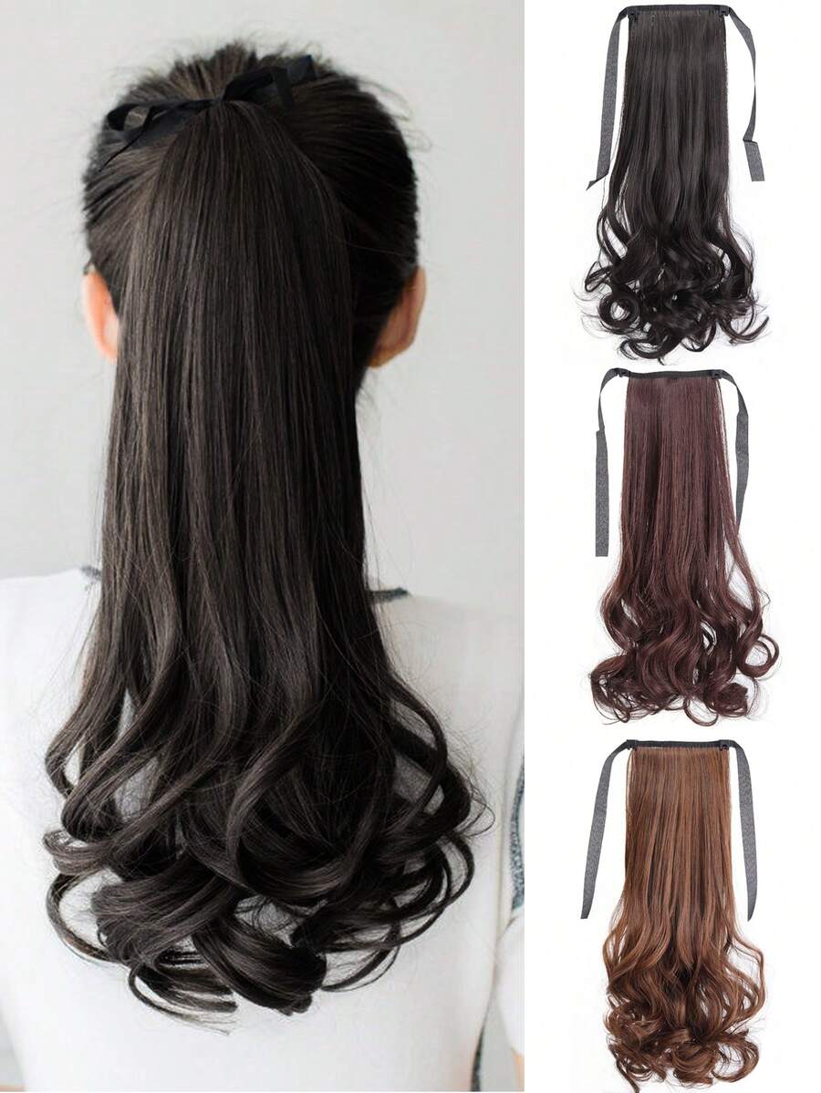 Tóc giả đuôi ngựa cho nữ, kiểu đuôi ngựa xoăn hình quả lê có ruy băng, chất liệu tổng hợp thời trang và tự nhiên, mỏng nhẹ. - Nhiều màu - Xem 1