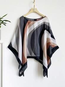 1pc Faux Silk Lightweight Geometric Print Scarf/Shawl, Versatile Beach Cover-Up For Women,Holiday - Black - View 5
