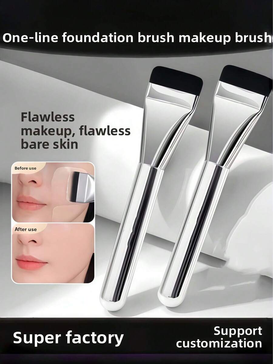 Pincel de base de tapa plana, cabezal de pincel angulado ultra delgado, aplicación sin costuras, cerdas suaves, fácil de usar para principiantes, herramienta de maquillaje reutilizable, adecuado para base, corrector, crema de contorno, diseño portátil - Multicolor - Ver 1