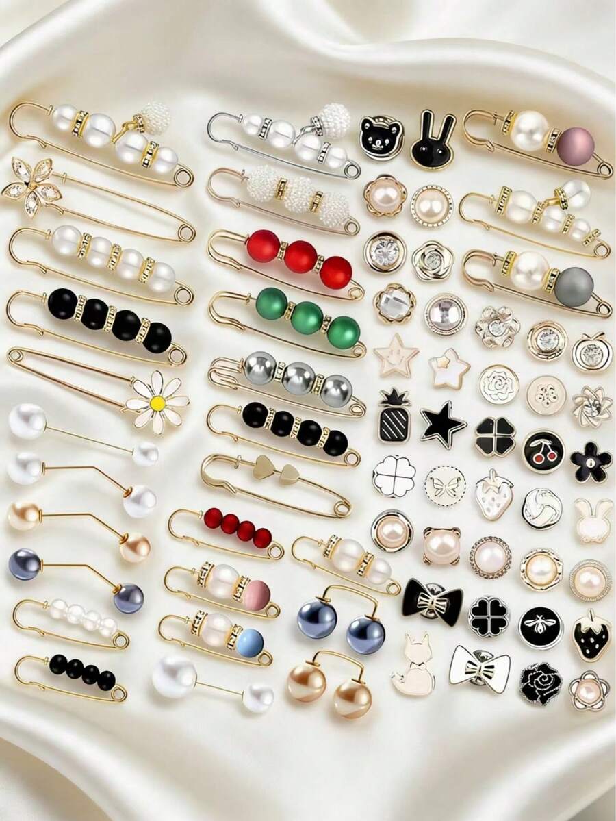 67 piezas Broche de perlas, Broche de doble perla falsa para cubrir suéter, chal, sombrero, cuello, botón de ropa, cinturón, mochila, camisa, chaqueta, accesorios de joyería, accesorios de disfraz, regalos del Día del Maestro, accesorios navideños
