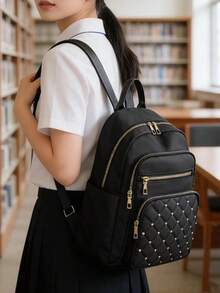 Ba lô thời trang nữ hình thoi đính đinh tán, ba lô du lịch nhiều ngăn nhẹ nhàng, túi xách nữ - Nhiều màu - Xem 6