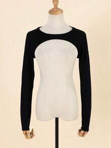 1Pc Women Modal Black Shrug Top, Long Sleeve Faux Collar Layering Accessory, Comfortable & All-Match - Khaki - View 4
