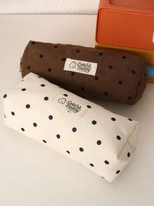 1PC Minimalist Polka Dot Pattern Pencil Case, Large Capacity Fabric Pen Organizer Pouch With Zipper For School Supplies & Office Desk, Simple Korean Style Pencil Case - Single Piece - View 3