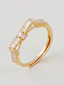 1Pc Gold Ring For Women, Dainty Star Heart Hand CZ Stackable Rings, Chunky Adjustable Statement Rings For Party Daily Jewelry Gift - Yellow Gold - View 3