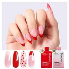Beetles Dusky Rose French Tip Gel Polish Set, 2 Colors HEMA-Free Red & Jelly Pink With Base & Top Coat, Soak Off UV LED French Manicure Kit, Perfect For Beginners & Professionals Spring Nail Art - 15ML 4Pcs Dusky Rose - 查看 8
