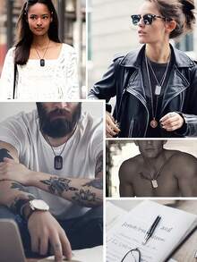 定制激光雕刻宠物狗牌吊坠，情侣个性化吊坠，定制雕刻照片标签项链，男女通用经典不锈钢链狗牌项链，带定制彩色纪念照片雕刻宠物狗牌，适合家庭聚会、周年纪念、生日、日常佩戴的饰品 - 彩色 - 查看 5
