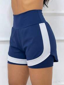 Double-Layer Fitness Shorts For Gym Use, With DryFit Detail. - 藏蓝色 - 查看 1