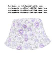 1pc Children's Bucket Hat With Purple Floral Pattern, Suitable For Infants & Toddlers, Daily Outdoor Activities, Beach, Sun Protection - Mauve Purple - View 3