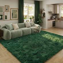 Area Rugs For Living Room, Fluffy Plush Checkered Rug, Modern Shag Non Slip Soft Furry Large Carpet For Bedroom, Dining Room & Home Decor,  Dark Green - Dark Green - View 4