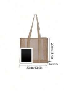 1 Set Of Fashionable Bohemian Style Beach Bag, Solid Color Design, Large Capacity And Portable, Made Of Polyester Fiber Material, Full Mesh Design For Transparency And Breathability, Another Style Features Double Top Handles, Suitable For Travel, Camping And Storage, Ideal Choice For Bohemian Women, Boho, Summer - 卡其色 - 查看 8