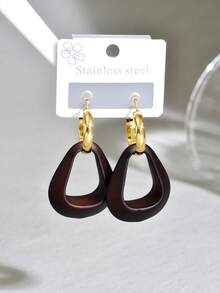 1对女士不锈钢简约几何木质水滴耳环，适合日常佩戴和度假 - 多色 - 查看 5