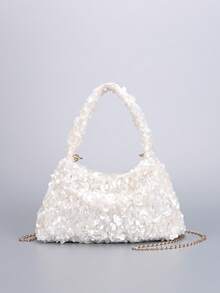 1 chiếc túi xách Hobo đính kim sa lấp lánh, túi đeo vai dây xích màu trắng lấp lánh, ví cầm tay dự tiệc cưới/dạ hội cho nữ. - trắng - Xem 7