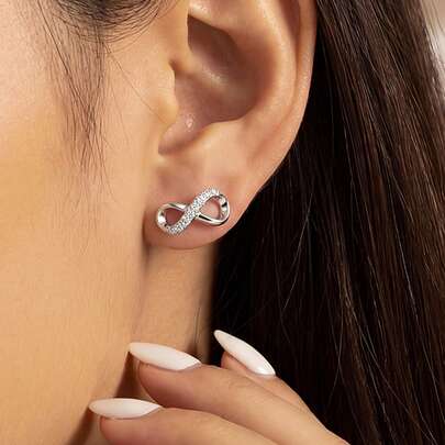 1 Đôi bông tai hình trái tim vô cực bất đối xứng bằng bạc sterling 925 đính đá Zirconia, trang sức tinh tế, quà tặng cho phụ nữ