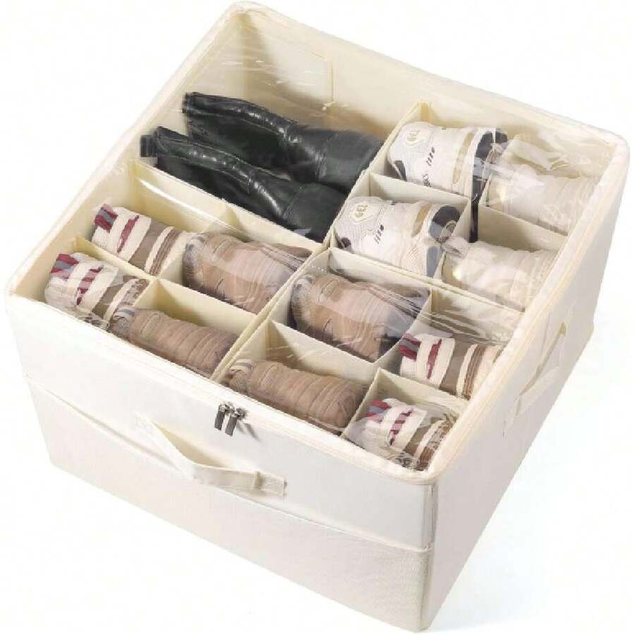 Organizador de Zapatos para Clóset, Zapatera Organizador Apilable, Contenedores de Tela Plegables con Cubierta Transparente, Caja de Zapatos Se Adapta a 16 Pares,Blanco,44589592 - Azul menta - Ver 1