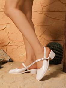 Women's Vintage Slingback Mary Jane Pumps, Chunky Heel Square Toe Shoes, Retro Block Heel Mary Janes For Work, Casual Daily Outfits, Comfortable Fashion Heels For Teen Girls & Young Women - trắng - Xem 5