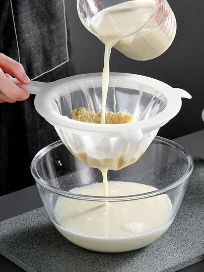 1pc Multi-Function Filtering Strainer, Plastic Food Filtering Set With Dual Handles, Soy Milk Strainer, Juice Strainer, Food Strainer, Tea Leaf Filter, Fine Nylon Mesh Filter, Ergonomic Handles For Easy Grip, Suitable For Baking And Cooking Prep, Applicable For Soy Milk, Coffee, Juice, Essential Kitchen Tool, Kitchen Accessory