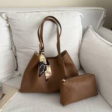 2026 Spring New Arrival High-End Fashion Pleated Large Capacity Tote Bag With Scarf, Luxury Versatile Shoulder Handbag - Brown - View 11