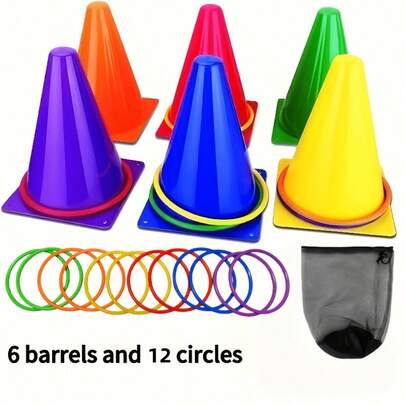 1 Set de conos de marcado para entrenamiento y anillos de conos de helado coloridos para lanzar, Set de conos triangulares para entrenamiento de fútbol, Lanzamiento de conos de helado y aros, Adecuado para campo deportivo interior/exterior, Opción ideal para regalos de Halloween y Navidad