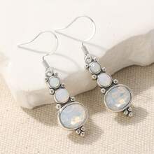 Yoyo Women's Hypoallergenic Moonstone Pendant Earrings - Bohemian Vintage Long Earrings, K-Gold Plated, Suitable For Sensitive Skin, For Weddings And Daily Wear, Elegant Bohemian Style Earrings - 銀色 - 查看 3