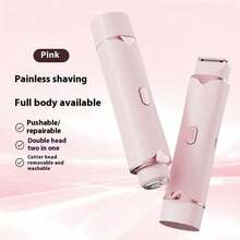 Electric Bikini Trimmer Womens Painless Shaver USB Rechargeable 2 In 1 Dual Head Gentle Hair Removal For Pubic Area Face Underarms Legs Sensitive Skin - hồng - Xem 6
