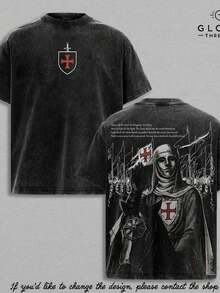 100% Cotton Washed T-ShirtRetro Baldwin IV "The Leper King" The Crusader King And His Holy Army Vintage Washed T-Shirt Hoodie Tank Top Sweatshirt |    Jerusalem Cross Medieval Christian Streetwear |   Medieval Cross Armor Glory Of God Outfit,Summer Outfits For Women,Graphic T Shirts - 黑色 - 查看 6