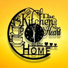 1pc "Kitchen Is The Heart Of The Home" Metal Flat Wall Clock Decor - Modern Farmhouse Kitchen Decoration With Stacked Coffee Cups And Teapot Shaped Hollow Static Hands, Suitable For Home, Cafe, Restaurant - Easy To Install Hardware Valentine's Day Decor - Black - View 8