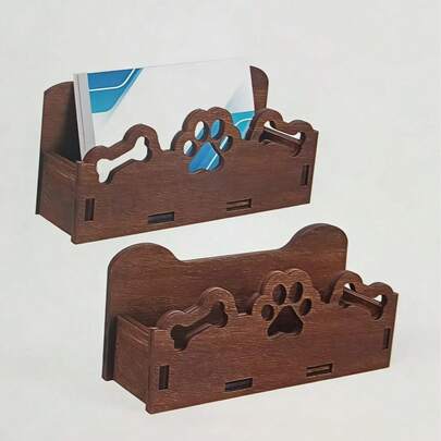 Soporte de tarjeta de visita de madera, caja de exhibición de tarjetas creativa, caja de almacenamiento de tarjetas postales con huella de mascota, estuche de tarjetas de presentación de madera maciza