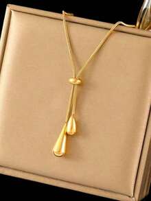 1 pieza Collar con colgante de gota de agua de metal minimalista y de alta gama en estilo retro, accesorio diario para mujer - Amarillo Oro - Ver 5