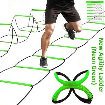 12级（新款荧光绿）敏捷梯速度训练器材 - 适用于足球、速度体能训练、足部训练，带收纳袋