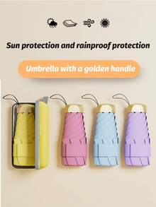 1 pieza Paraguas de viaje ligero y portátil, impermeable, apertura/cierre manual, 6 varillas reforzadas, protección UV, unisex (debido a las diferencias de lote, la tela del paraguas, el color de las varillas, el diseño del patrón de letras en inglés, la forma del botón y el color de las varillas se combinan aleatoriamente) - A - Ver 6