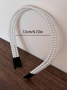 1pc Vintage French Style Minimalist Double-Layer Headband, Pearl Inlaid Non-Slip Sweet Hair Hoop,Festival,Party - Beige - View 6