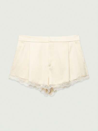 Quần short satin xếp ly viền ren màu trơn thanh lịch của YROOE dành cho nữ, thích hợp cho đi làm hàng ngày, dạo phố, nghỉ lễ và mặc thường ngày vào mùa xuân và mùa hè.
