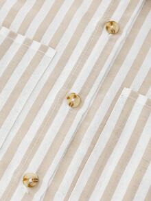 Kemeja Tanpa Lengan Berlipit dengan Motif Garis-garis Vintage Baru, Cocok untuk Liburan, Pakaian Musim Semi/Panas - Khaki - View 5