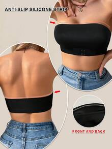 1pc Strapless Front Closure Seamless Wireless Bra, High Elasticity, Soft Fabric, Slip-Resistant, Women's Underwear - Black - View 2