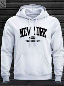 New York City Men's Unisex Kangaroo Hoodie Sweatshirt, Warm, Soft And Comfortable Winter Jacket, New Release, 100% Cotton - 白色 - 查看 1
