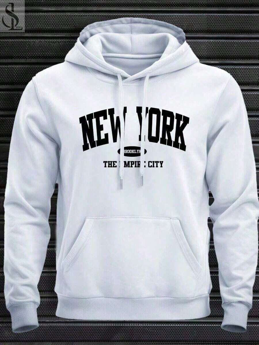 New York City Men's Unisex Kangaroo Hoodie Sweatshirt, Warm, Soft And Comfortable Winter Jacket, New Release, 100% Cotton - 白色 - 查看 1