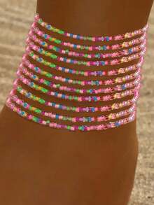 4pcs/Set Versatile Bohemian Style Beach Vacation Colorful Glass Beaded Elastic Anklet, Fashion Personalized Jewelry Gift Suitable For Daily Outfit, Perfect For Party And Holiday, Ideal Accessory For Women Casual And Vacation Wear, Mother's Day Gift - Multicolor - View 12